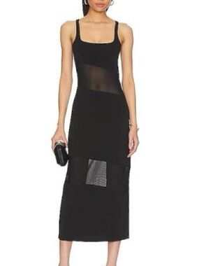 Solid & Striped Kimberley Black Mesh Panel Midi Dress
